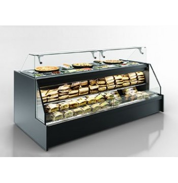 Specializuota vitrina MISSOURI AC 120 SUSHI/PIZZA COMBI L A, skirta sušių arba picų gaminimui ir prekybai, su papildoma „self-service“ demonstracine dalimi